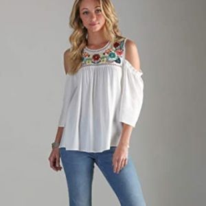 signature studio embroidered cold shoulder blouse